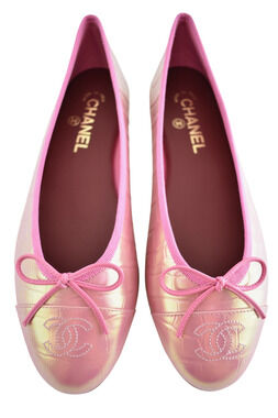 Chanel 26K Pink Croc Crocodile Iridescent CC Logo Ballet Ballerina Flat 39